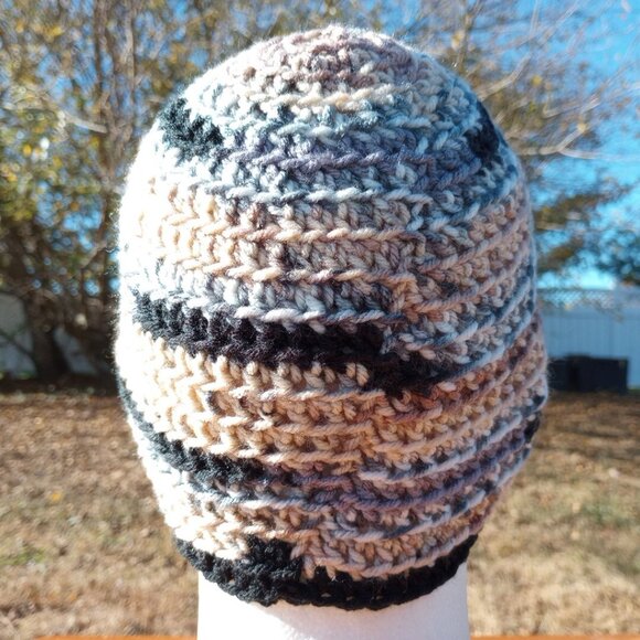 Men's Head Hugger Beanie Hat Handmade Naturals Striped Crochet Fishing Outdoor L - Picture 5 of 9